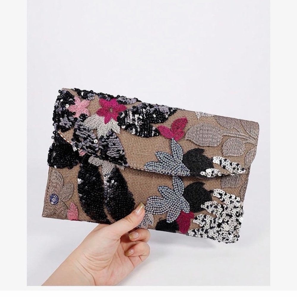 Sequin Floral Clutch